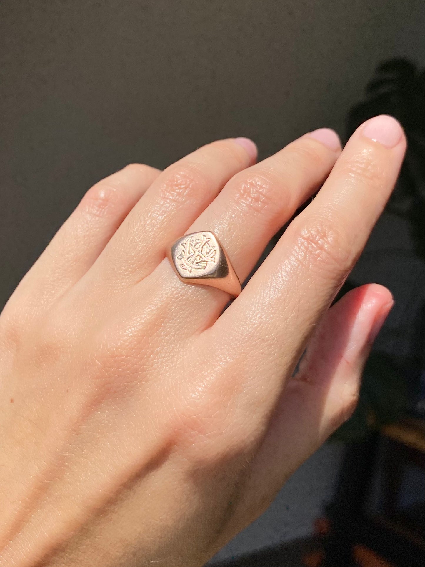 Antique 9ct Rose Gold Monogram Signet Ring