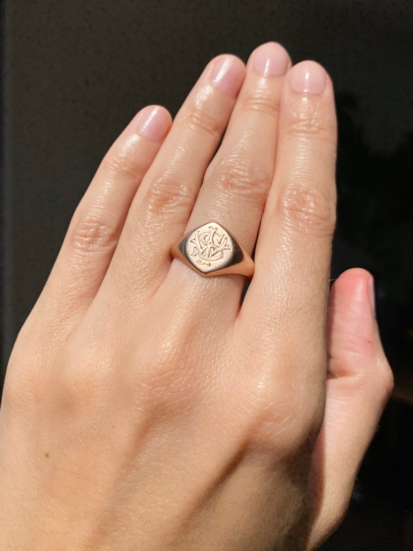 Antique 9ct Rose Gold Monogram Signet Ring
