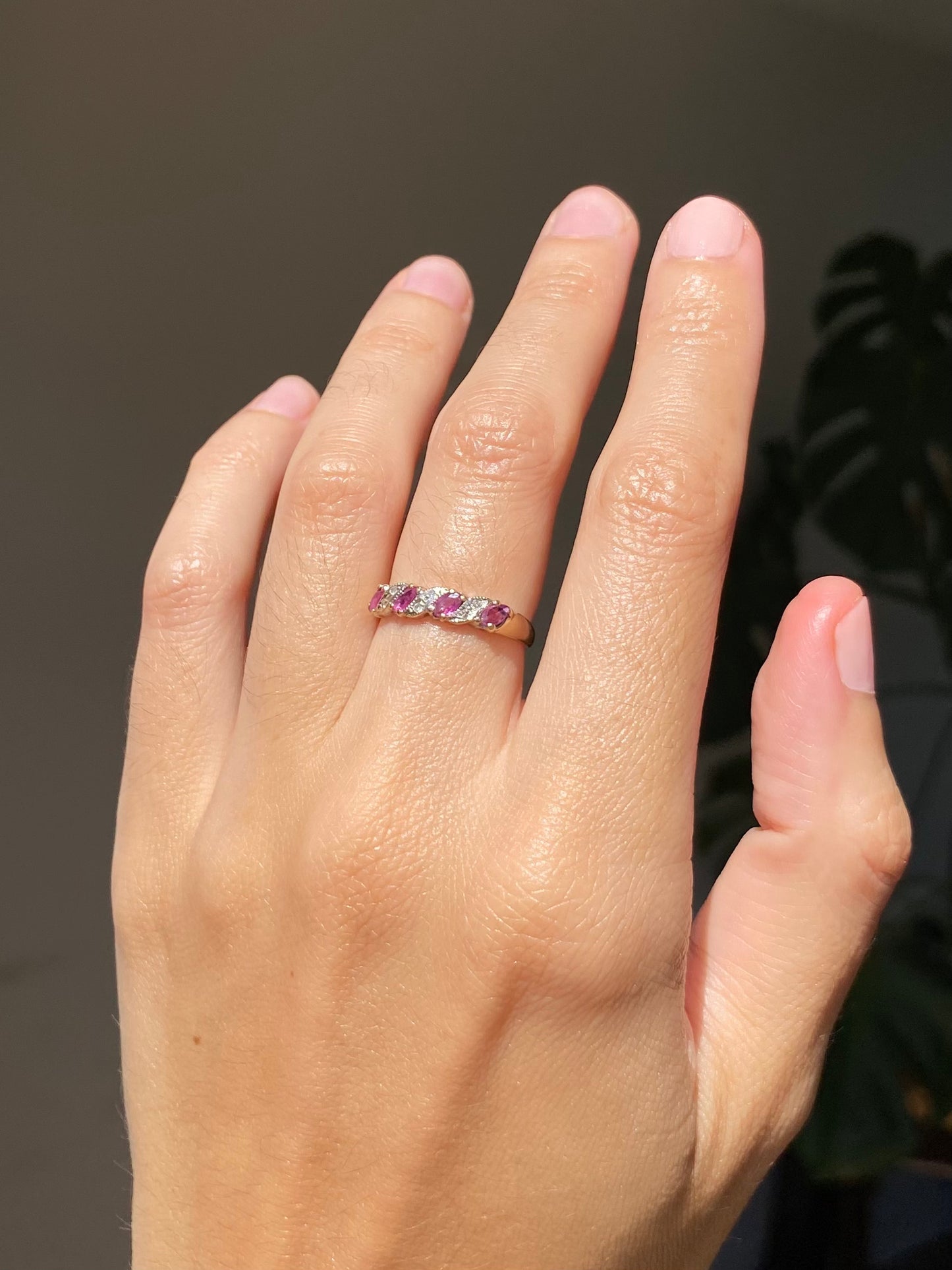 Vintage 9ct Gold Topaz + Diamond Ring