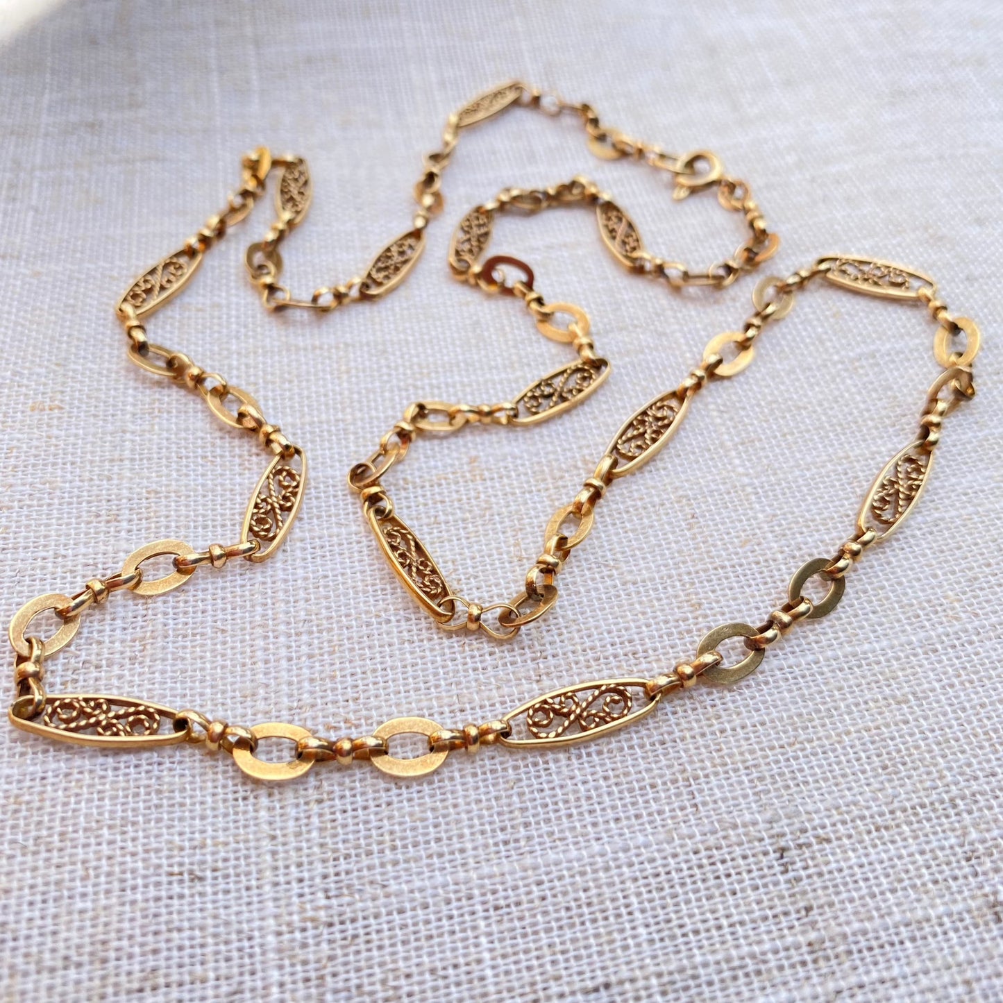 Vintage 9ct Gold Fancy Link Chain - 63cm / 24.8 Inches