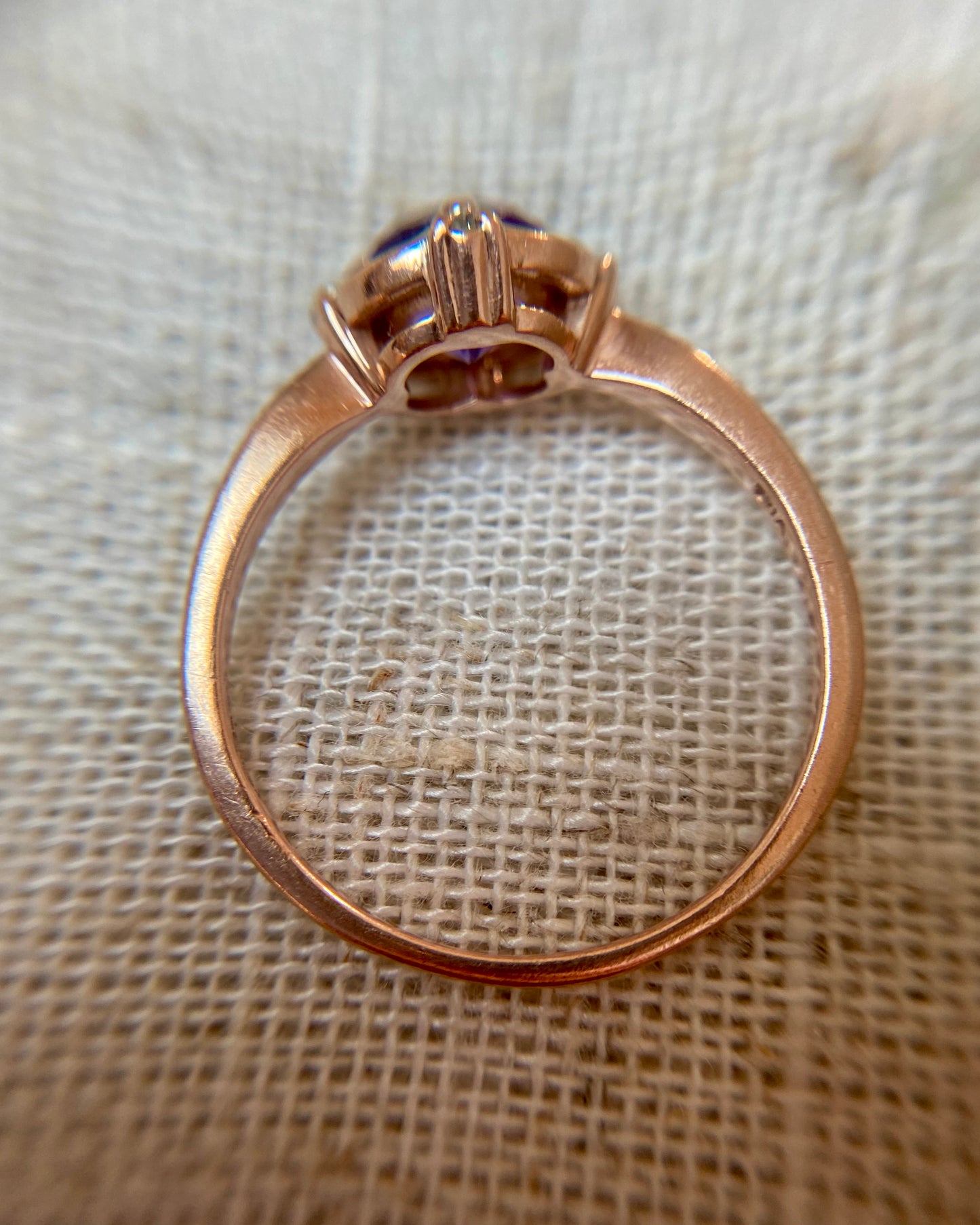 Vintage 9ct Rose Gold Amethyst + Diamond Ring