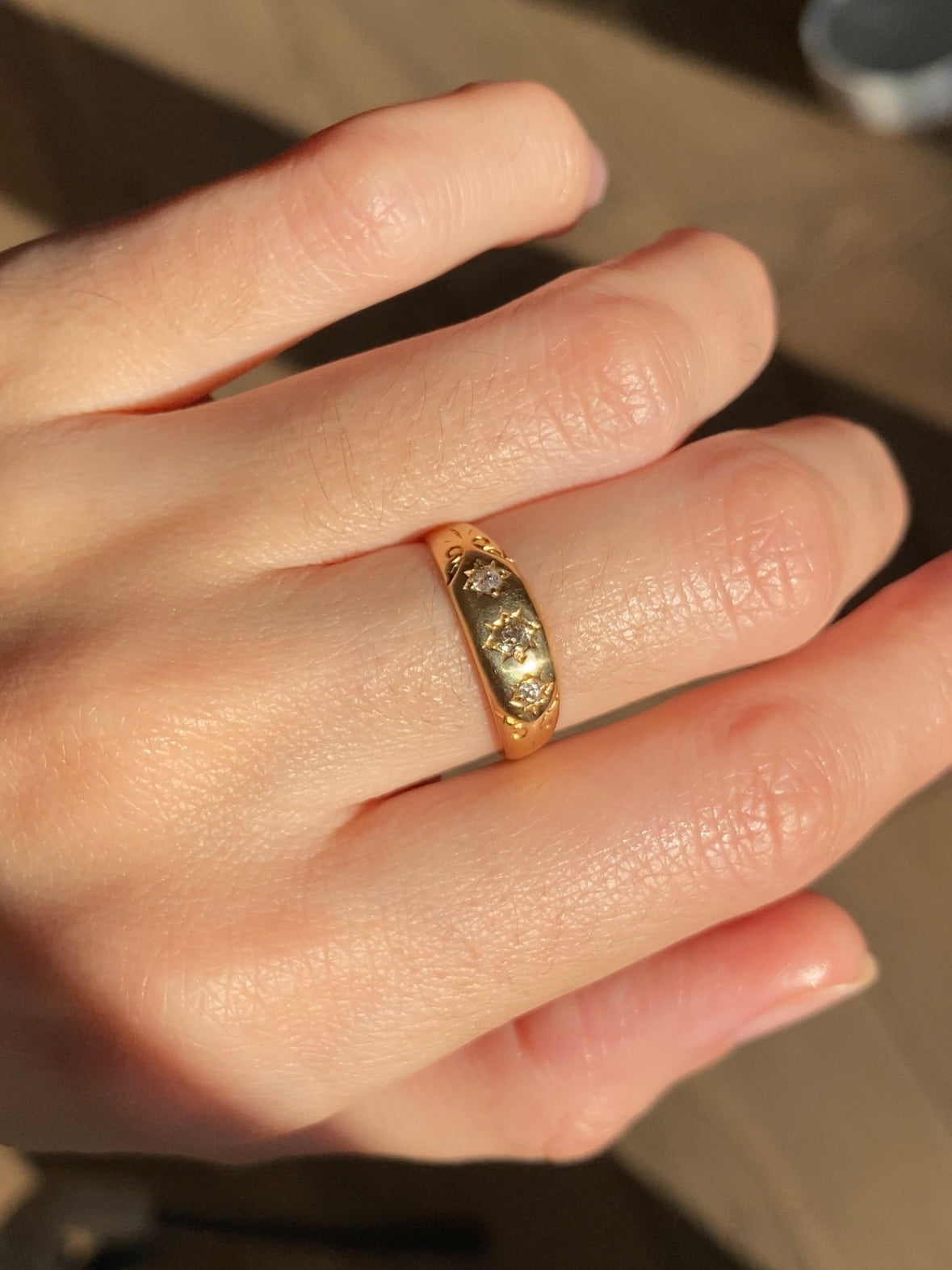 Antique 18ct Gold Diamond Starburst Trilogy Ring